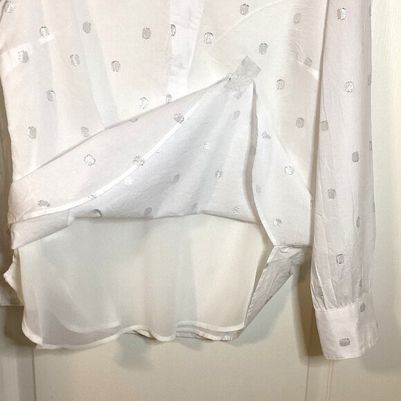 Talbots Women's White Cotton Long Sleeves Top Blouse Size M Lined Ruffle V-Neck - Picture 6 of 8